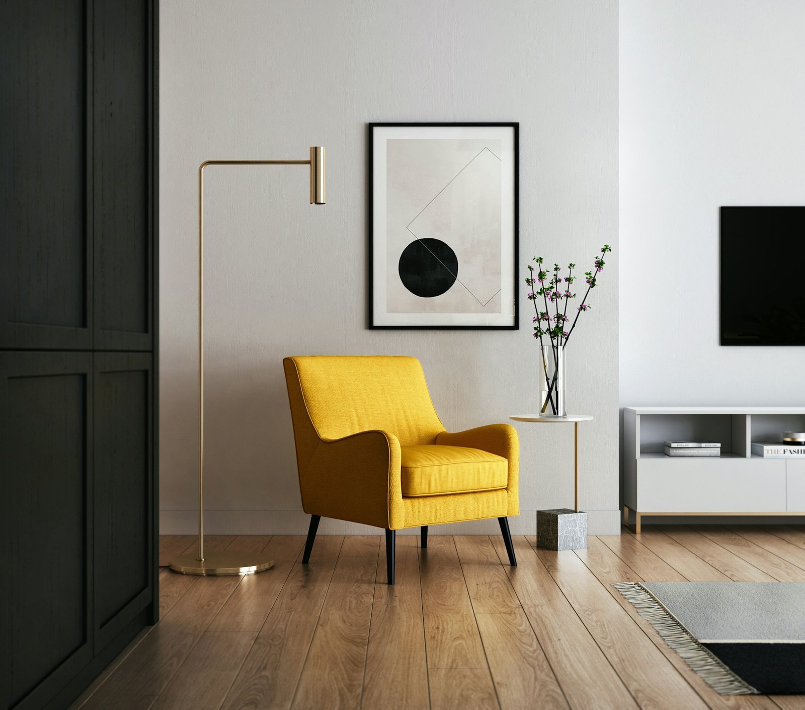 A warm living room in natural tones